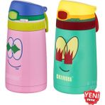 Shamobo 2li Set Pipetli Çelik Termos 350ML -6 Saat Isı Yalıtımı- - Pembe - Açık Yeşil