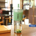 Shanghe 700 ml Saman Bardak Sızdırmaz Su Şişesi Saman Kapaklı Yeniden Kullanılabilir Büyük Kapasiteli Çift Fincan Moda Içme Bardağı (Yurt Dışından) - Yeşil - 7 x 247 x 20