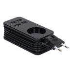 Shanrya AB Güç Şeridi, AB Fiş Adaptörü 250V 5V 2.1A USB Bağlantı Noktası 1200W 10A Ofis Için Hızlı Şarj (BLACK)