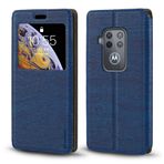 Shantime Motorola Moto One Zoom Kılıf, Kart Tutucu ve Pencereli Ahşap Damarlı Deri Kılıf, Motorola One Pro için Manyetik Kapaklı Kılıf