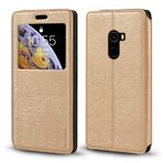 Shantime Xiaomi Mi Mix 2 Kılıf, Kart Tutucu ve Pencereli Ahşap Damarlı Deri Kılıf, Xiaomi Mi Mix 2 için Manyetik Kapaklı Kapak (Altın)