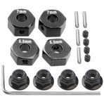 Share Goo Alüminyum 12 mm Altıgen Tekerlek Göbeği Altıgen Adaptör ve Flanşlı Kilit Somunları Traxxas 2WD Slash Rustler Stampede 1/10 RC Araba (Siyah) ile Uyumlu