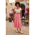 Sharin Kadın Yazlık Beli Lastikli Desenli Midi Boy Viskon Etek 3D-2384 - 002-Pembe - 42