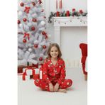 Sharin Kız Çocuk Kırmızı Desenli Yumuşak Süet Kumaş Düğmeli Pijama Takımı 5E-4771 - 12 Yaş