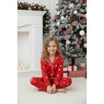 Sharin Kız Çocuk Kırmızı Desenli Yumuşak Süet Kumaş Düğmeli Yılbaşı Pijama Takımı 5E-4770 - 11 Yaş