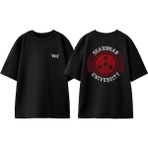 Sharıngan Unıversıty Tasarım Sırt Baskılı Pamuk Siyah Oversize T-Shirt