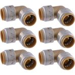 SharkBite Max 3/4 inç 90 Derece Dirsek, 6'lı Paket, Pirinç Tesisat Armatürü, PEX Boru, Bakır, CPVC, PE-RT, HDPE, UR256