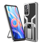 SharkProten Xiaomi Redmi Note 11(2022)/Redmi Note 11S (202201) için Darbeye Dayanıklı Kılıf Kapak Tutucu Destek Standı, Ağır Hizmet Koruyucu Tampon Zırhlı Telefon Kılıfı Mıknatıslı - Gümüş