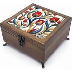 Sharp & Art Ahşap Takı ve Anahtar Saklama Kutuları, Seramik Karo ve Kadife Astarlı 50 Farklı Desen Seçeneği - model 5