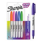 Sharpie Glam Pop kalıcı markörler, kalın ayrıntılar için ince nokta, çeşitli canlı renkler | 5 keçeli kalem