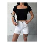 SHAWY Kadın Siyah Kare Yaka Yanı Büzgülü Sandy Kumaş Crop Bluz