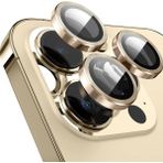 Shaza Apple iPhone 14 Pro / 14 Pro Max Ile Uyumlu Darbeye Dayanıklı Mekanizmalı Safir Kamera Lens Koruyucu Gold