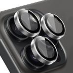 Shaza Apple iPhone 15 Pro / 15 Pro Max Ile Uyumlu Darbeye Dayanıklı Mekanizmalı Safir Kamera Lens Koruyucu Gri