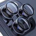 Shaza Apple iPhone 15 Pro / 15 Pro Max Ile Uyumlu Darbeye Dayanıklı Mekanizmalı Safir Kamera Lens Koruyucu Mavi
