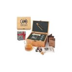 SHC4200 40 Yaş Tasarımlı Ahşap Kutulu Tekli Glasgow Viski Kadeh Seti + 4 Soğutucu Taş Seti