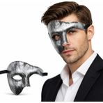 SHC4200 Antik Eskitme Gümüş Erkek Yarım Maske - Phantom & Balo Maskesi