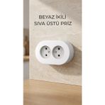 SHC4200 Beyaz Ikili Sıva Üstü Dekoratif Topraklı Elektrik Prizi