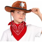 SHC4200 Çocuk Kovboy Şapka Rozetli Kahverengi &amp; Kırmızı Bandana Seti