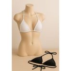 SHC4200 Kadın Siyah ve Beyaz Kesim Üçgen Bikini Üstü