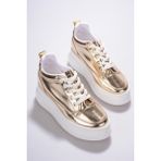 She BOY UZATAN KADIN İÇTEN GİZLİ TOPUKLU PARLAK GOLD ALTIN SPOR AYAKKABI SNEAKER