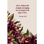 She Is Clothed with Strength and Dignity Notebook – Elegant Burgundy Peonies Design | 100 Pages | 6 x 9 | Bible Verses on Each Page