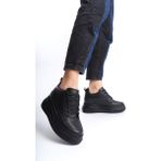 She Kadın İçten Gizli Topuklu Siyah Spor Ayakkabı Sneaker Suni Deri Günlük Kullanım İçin Ortopedik Taban - 00-Siyah