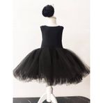 Shecco Babba Balerin Model Kız Çocuk Tütü Elbise, Pon Pon Bandana Takımı - Çocuk Abiye Elbise 1-5 Yaş Abiye Siyah-4 Yaş