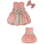 Shecco Babba Pembe Gri Fiyonklu Kız Çocuk Tütü Elbise Bandana Takım 1-10 Yaş - Pembe - Gri