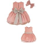 Shecco Babba Pembe Gri Fiyonklu Kız Çocuk Tütü Elbise Bandana Takım 1-8 Yaş - 3 Yaş - Pembe - Gri
