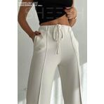 SHEESH APPAREL Yumuşak Dokulu Ekru Premium Modal Geniş Paçalı Çimalı Palazzo Pantolon Eşofman Altı