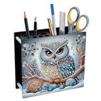 SHEGZHUC 13 x 11,8 cm Elmas Boyama Kalem Tutucu Çalışma Masası Baykuş Hayvan Kar Baykuşu Düzenleyici Elmas Boyama Kalemlik Fırça Tutucu Ofis Okul Ev için Özel Taşlar Hediyeler