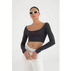 SHEISMONO Soft Touch Oval Yaka Kısa Bluz Füme