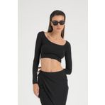 SHEISMONO Soft Touch Oval Yaka Kısa Bluz Siyah