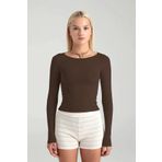 SHEISMONO Ultra Soft Kayık Yaka Bluz Kahverengi