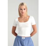SHEISMONO Ultra Soft Oval Yaka Kısa Kol Bluz Ekru