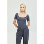 SHEISMONO Ultra Soft Oval Yaka Kısa Kol Bluz Füme