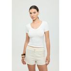 SHEISMONO Ultra Soft V Yaka Kısa Kol Bluz Ekru