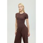 SHEISMONO Ultra Soft Yuvarlak Yaka Kısa Kol Bluz Kahverengi