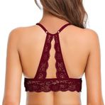 SHEKINI Bayan sütyen, askısız, bralet, kadın dantelli üçgen sütyen, çıkarılabilir dolgulu, büstiyer, Racerback Crop Top dolgulu iç çamaşırı, Kırmızı, XL