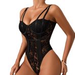 SHEKINI Body Kadın Zarif Seksi Dantel File Bodysuit Kolsuz File Dantel Body Şeffaf Yaz Üst Cami Top, Siyah, M