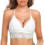 SHEKINI Bralette kadın dantel sütyen askısız üçgen sütyen çıkarılabilir dolgulu büstiyer Racerback sütyen seksi iç çamaşırı kadınlar için, Beyaz, L