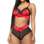 SHEKINI İç Çamaşırı Kadın Seksi İç Çamaşırı Dantel Saten Ekleme Sütyen ve Slip İki Parçalı İç Çamaşırı Sırtı Açık Derin Kesim İç Çamaşırı Setleri, Kırmızı, M