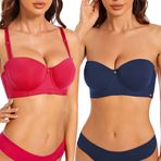 SHEKINI Kadın askısız sütyen Push up mikrofiber balconette sütyen tişört sütyen askılı büstiyer kadın çıkarılabilir omuz askısı yumuşak sütyen 2'li paket, B,6143, 75C