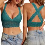 SHEKINI Kadın dantel sütyen çapraz sırt çiçekli seksi Crop Top sırtı açık sütyen askısız büstiyer sütyen kadın dantel çıkarılabilir dolgulu, MaviYeşil, XL
