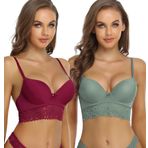 SHEKINI Kadın sütyen Push Up sütyen Longline askılı sütyen dantelli tişört sütyen ayarlanabilir omuz askısı 5 kanca büstiyer 2'li paket, C, 6151 (2'li paket), 80B