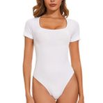 SHEKINI Kısa kollu kadın body kısa kollu Shapewear Slimming T-Shirt Shaping Tanga Bodysuit Contenitiva Modellante kare kesim Body Shaper, Beyaz, M