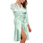 SHEKINI Pijama Kadın Uzun İki Parçalı Pijama Saten Gecelik Pijama Şort Kimono Sabah Mantosu V Yaka Bornoz Dantelli Kimono yeşili, 1714 M