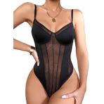 SHEKINI Sheer Mesh Bodysuit şeffaf üst, sırtı açık, kolsuz tulum, ince, sırtı açık, vücut şekillendirici, şık üst parça, kolsuz üst, Siyah, S