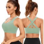 SHEKINI Spor sütyeni, push-up büstiyer, kadın sırtı çapraz askılı, balensiz, yoga, spor sütyeni, nefes alır, şok, dolgulu, fitness, koşu, yoga sütyeni, Çim Mavisi, 8014, M