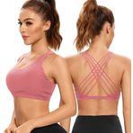 SHEKINI Spor sütyeni, sırt çapraz askılı, yoga spor sütyeni, nefes alır, şok büstiyer, dolgulu spor sütyeni, üst Pembe, 8011 S